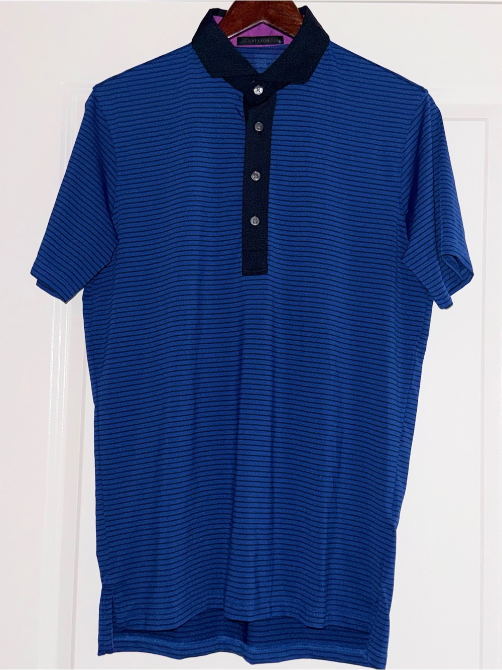 Greyson Ohoopee Iona Blue Stretch Polo Shirt Mens Small Golf Performance